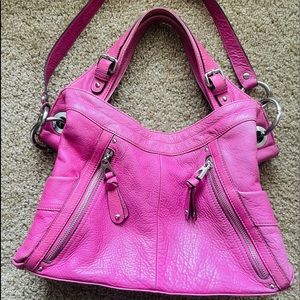 B Makowsky Pink  bag, Leather Shoulder bag with pockets on the sides
